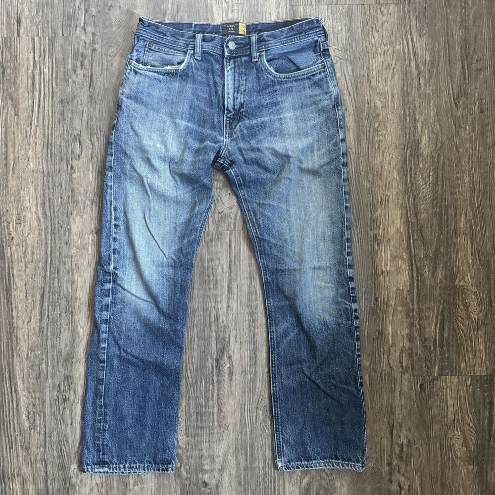 J Crew Mens 32x30 770 Straight Leg Medium Wash Denim Jeans Blue Stretch